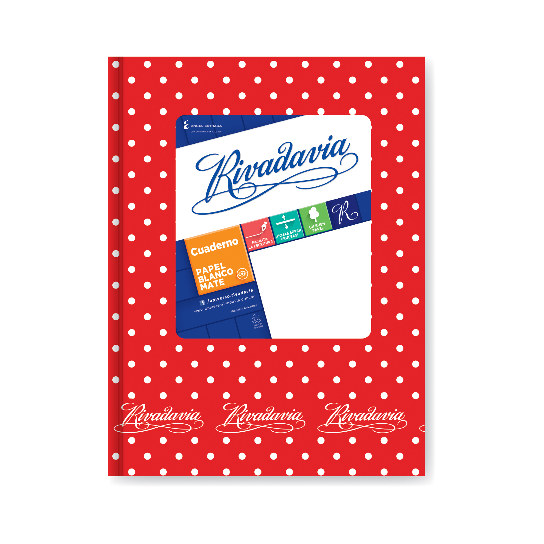  CUADERNO RIVADAVIA 16X21 TAPA CARTON  LUNAR ROJO 50 HOJAS RAYADO