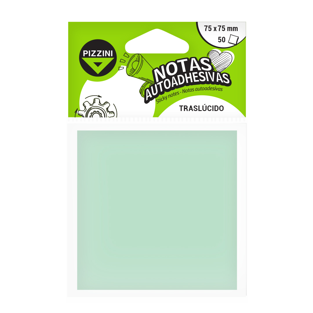 NOTA ADHESIVA PIZZINI 75X75 50 HOJAS  TRASLUCIDA VERDE