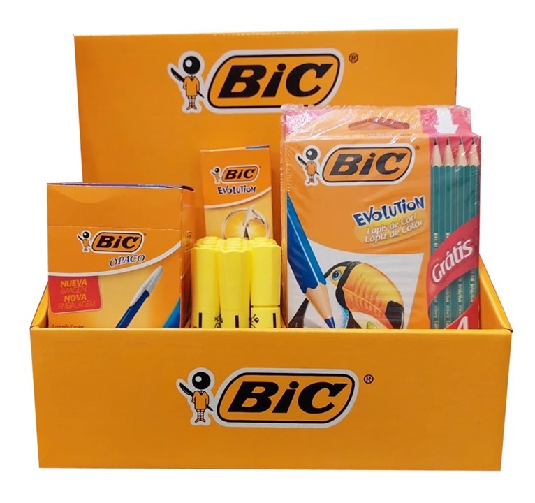  EXHIBIDOR BIC CON CARGA 50 OPACOS 12  GRAFITOS 6 COLORES Y 12 RESALTADORES