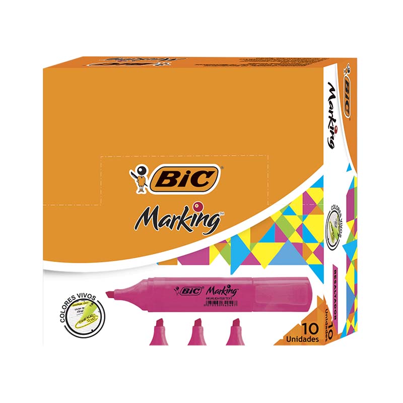  RESALTADOR CHATO BIC X10 FLUO ROSA