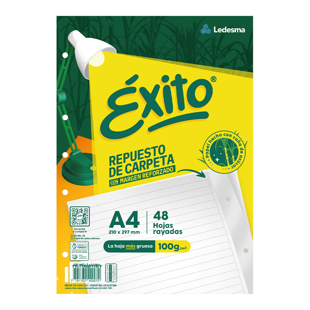  REPUESTO EXITO A4 CON BANDA 48 HOJAS  RAYADO