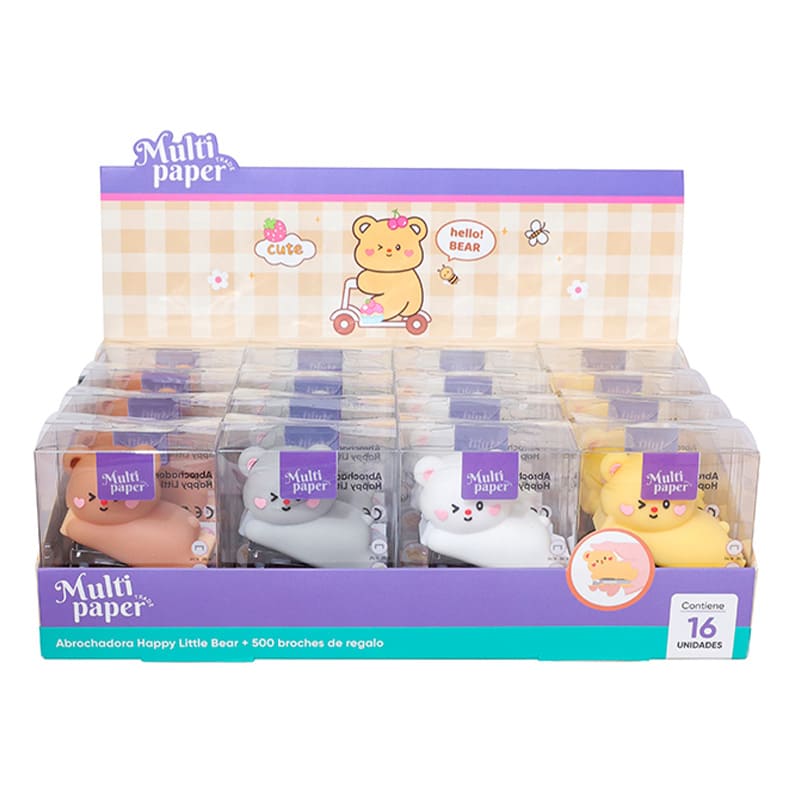  ABROCHADORA MULTIPAPER HAPPY BEAR + 500 BROCHES DE REGALO PACK X16