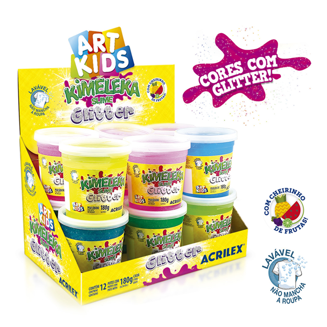  MASA MODELAR SLIME KIMELEKA ACRILEX  GLITTER 180GR X12
