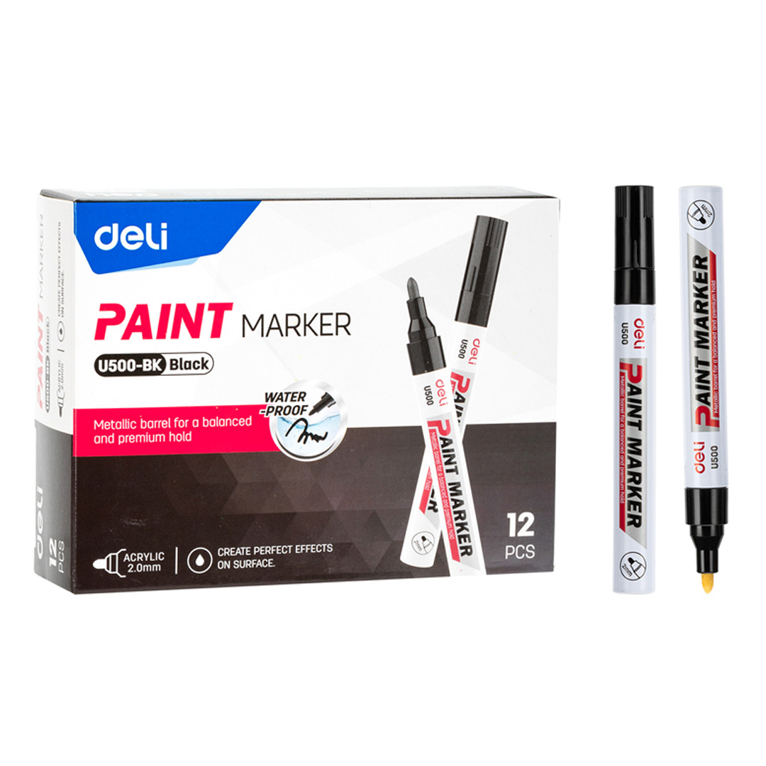  MARCADOR ACRILICO DELI 2MM CUERPO METAL NEGRO X12