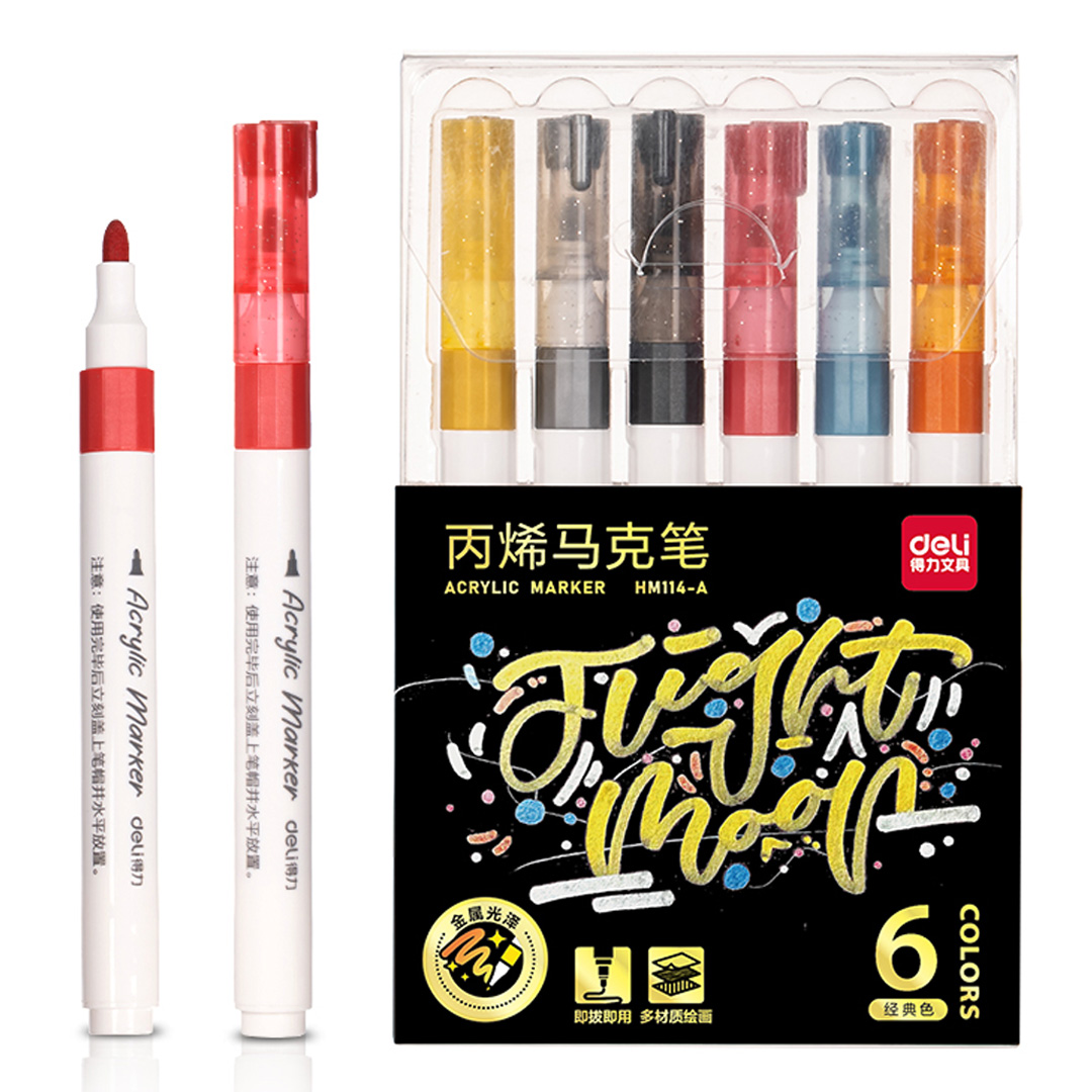  MARCADOR ACRILICO DELI GLITTER CLASICOS X6