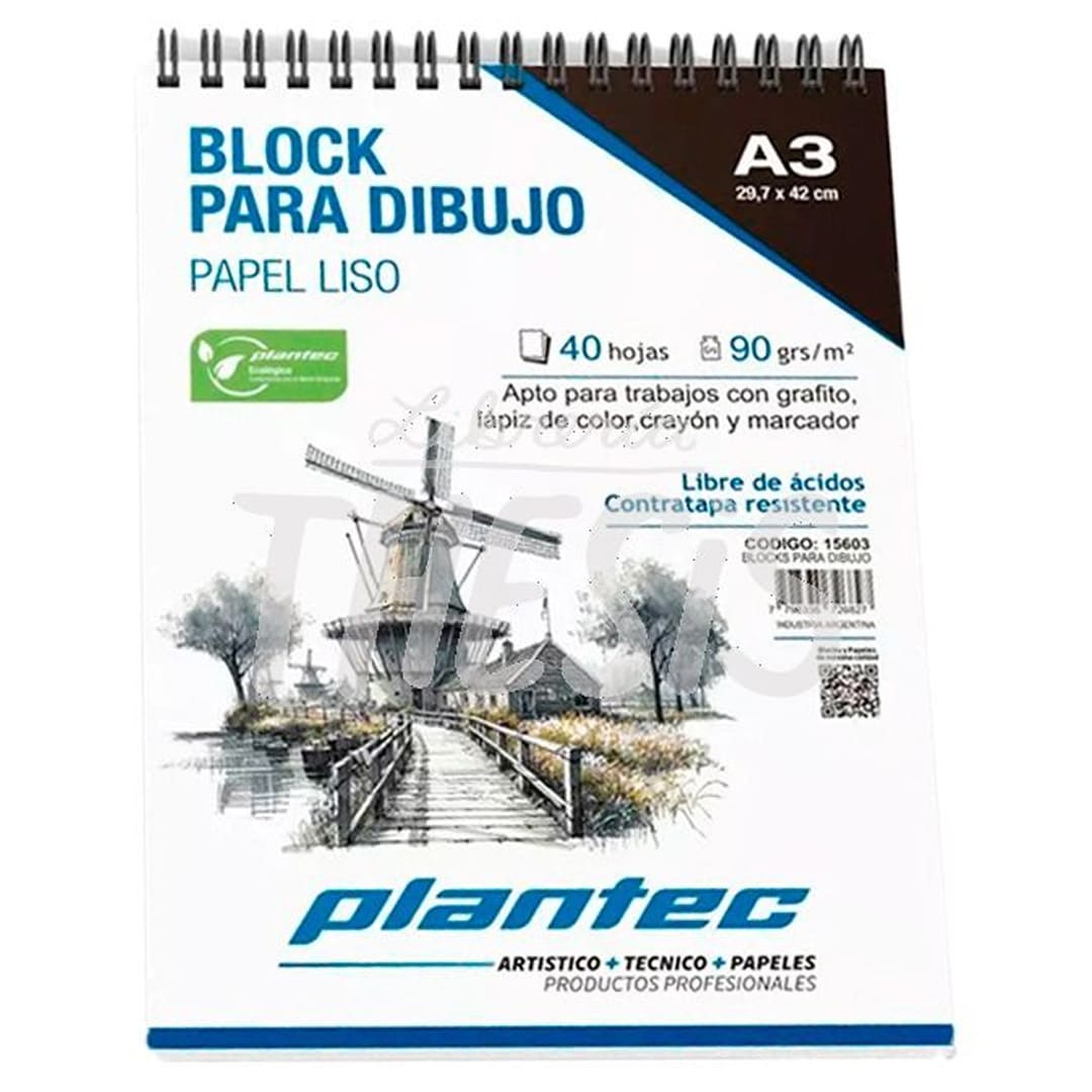  BLOCK DIBUJO PLANTEC ESPIRALADO VERTICAL  90GR A3 X40 HOJAS