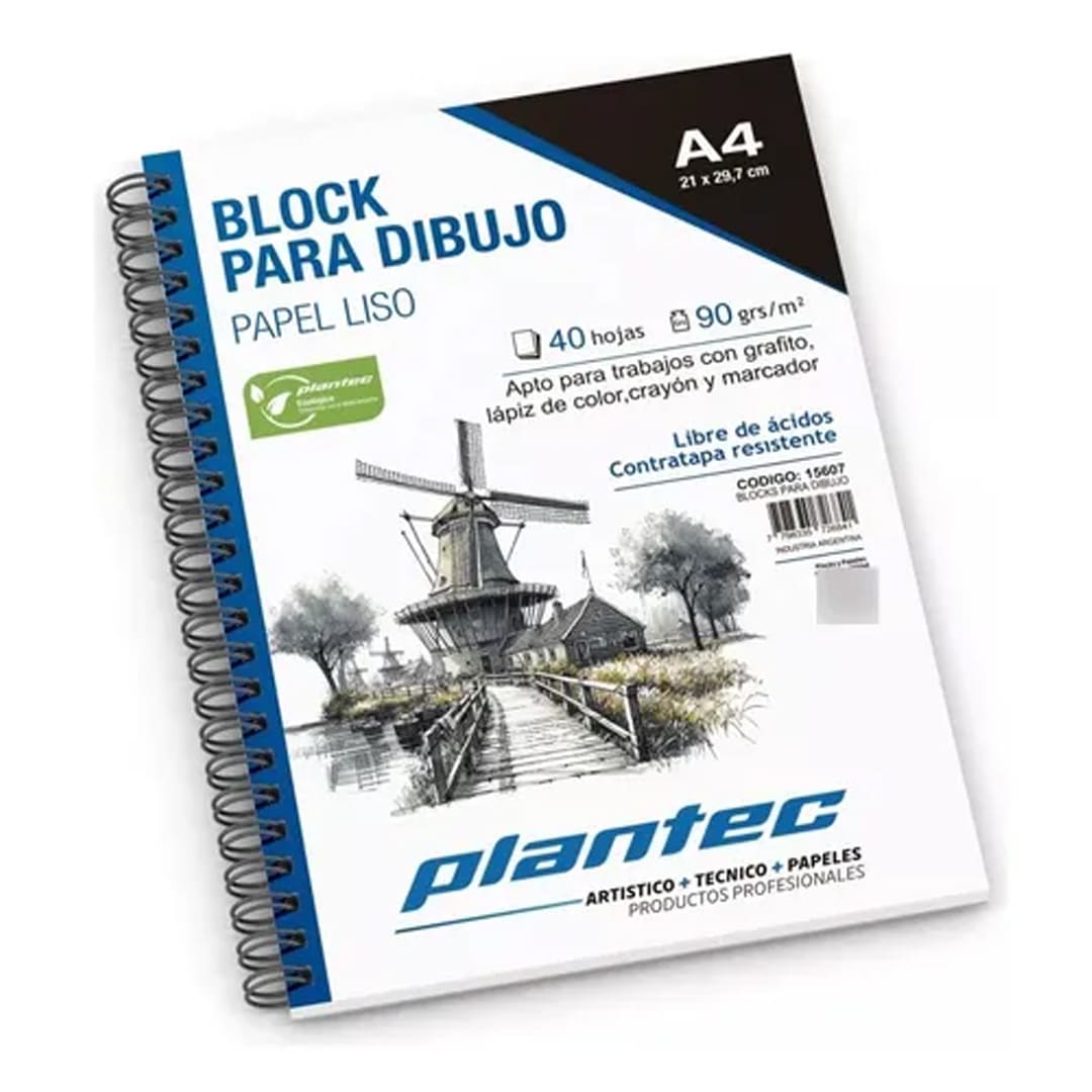  BLOCK DIBUJO PLANTEC ESPIRALADO LATERAL 90GR A4 X40 HOJAS