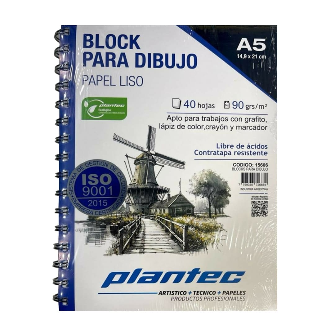  BLOCK DE DIBUJO PLANTEC ESPIRALADO  LATERAL A5 90GR 40 HOJAS