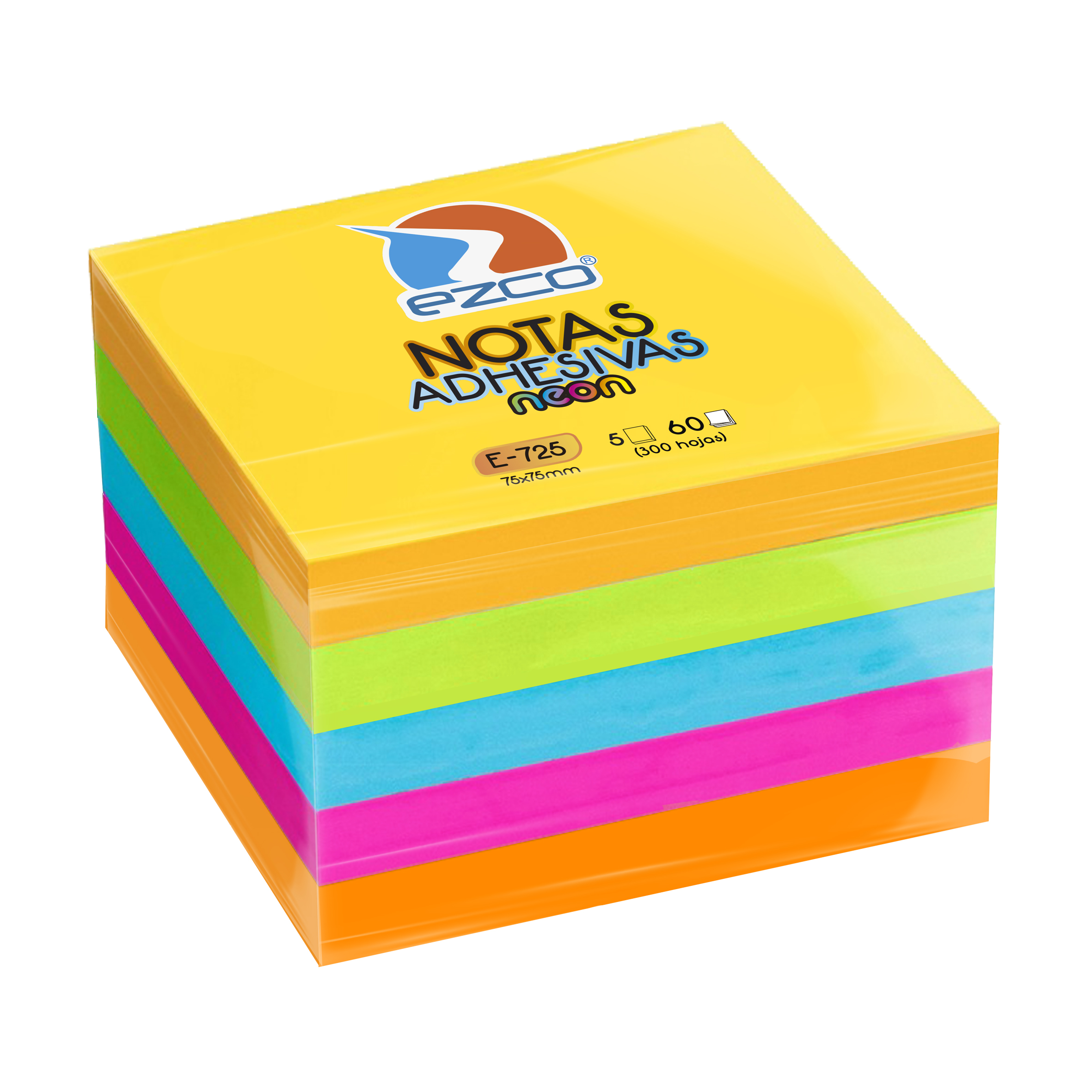  NOTA ADHESIVA EZCO E-725 NEON 4 COLORES 75X75 300H 60 X COLOR