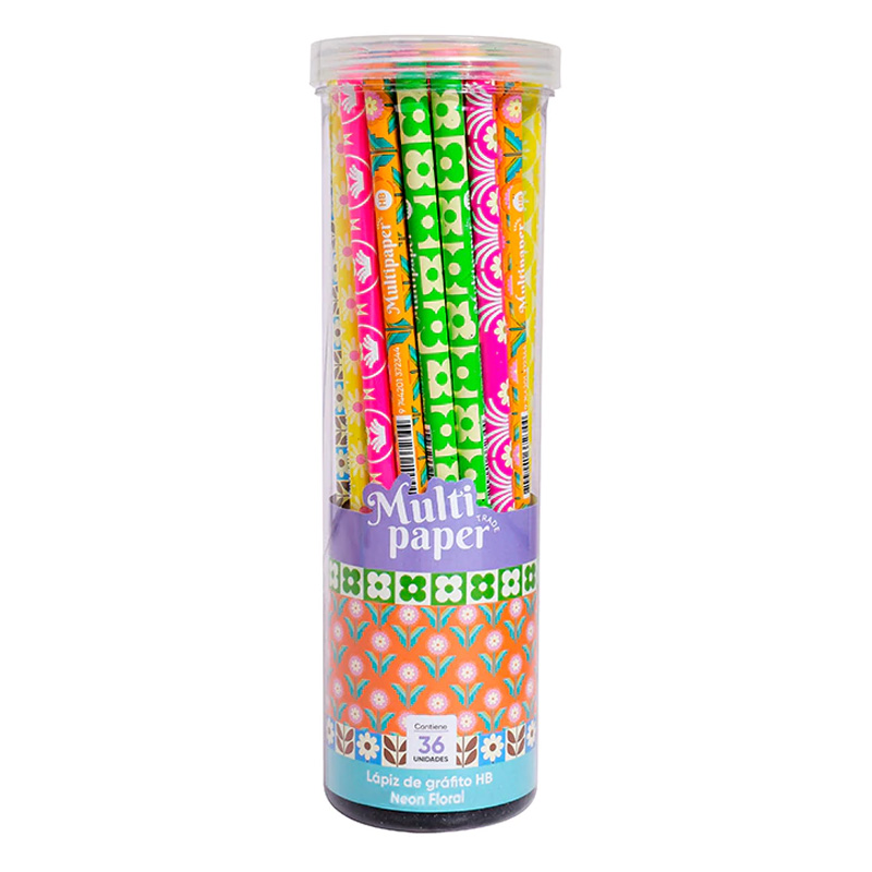  LAPIZ GRAFITO MULTIPAPER FLORAL NEON DISPLAY X36