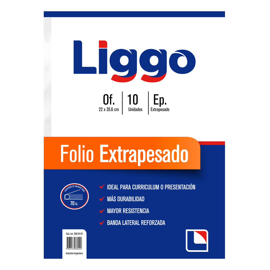  FOLIO OFICIO 70 MICRONES LIGGO  EXTRAPESADO X10