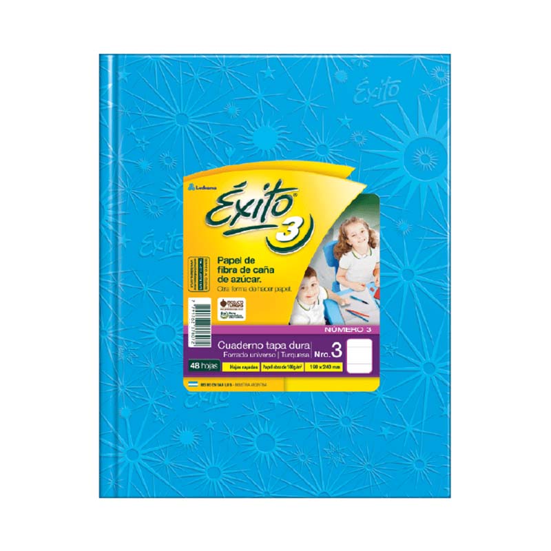  CUADERNO EXITO 19X24 TAPA CARTON FORRADO  CELESTE 48 HOJAS RAYADO