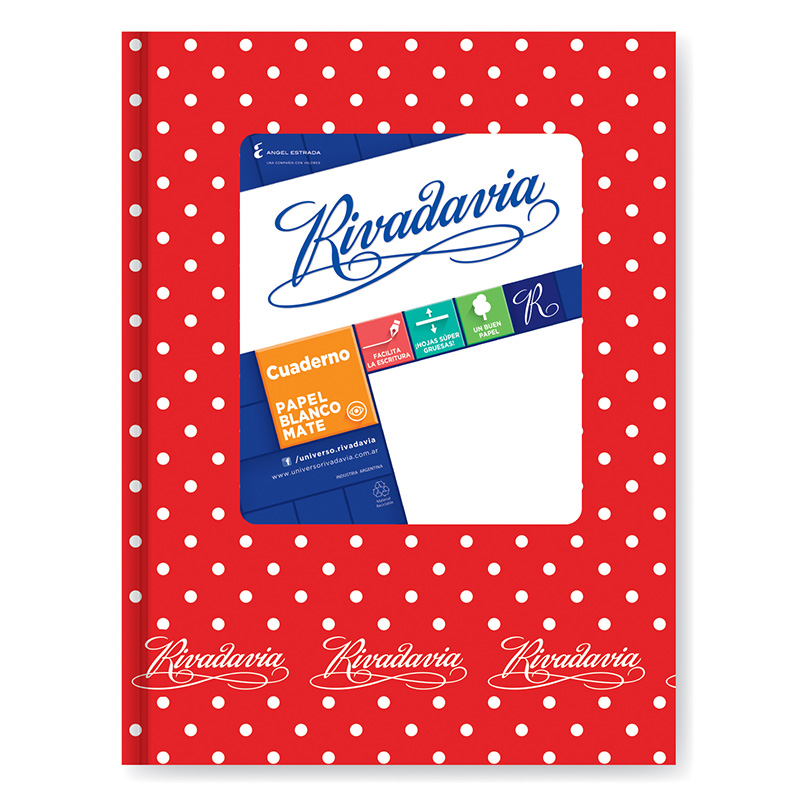  CUADERNO RIVADAVIA 19X23 ABC TAPA CARTON  LUNAR ROJO 50 HOJAS RAYADO