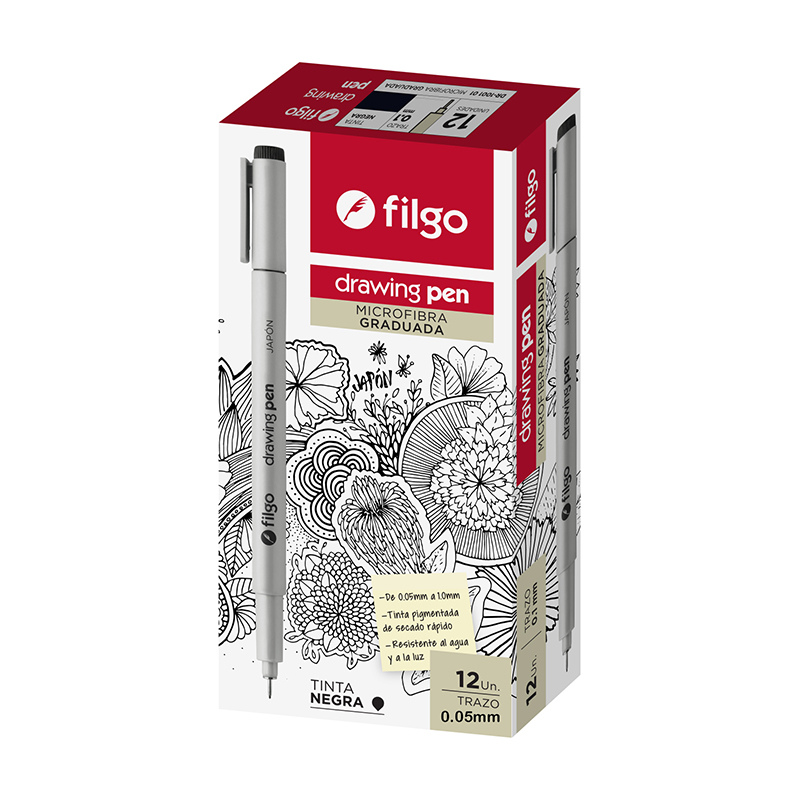  MICROFIBRA FILGO GRADUADA DRAWING PEN0.05 NEGRO X12