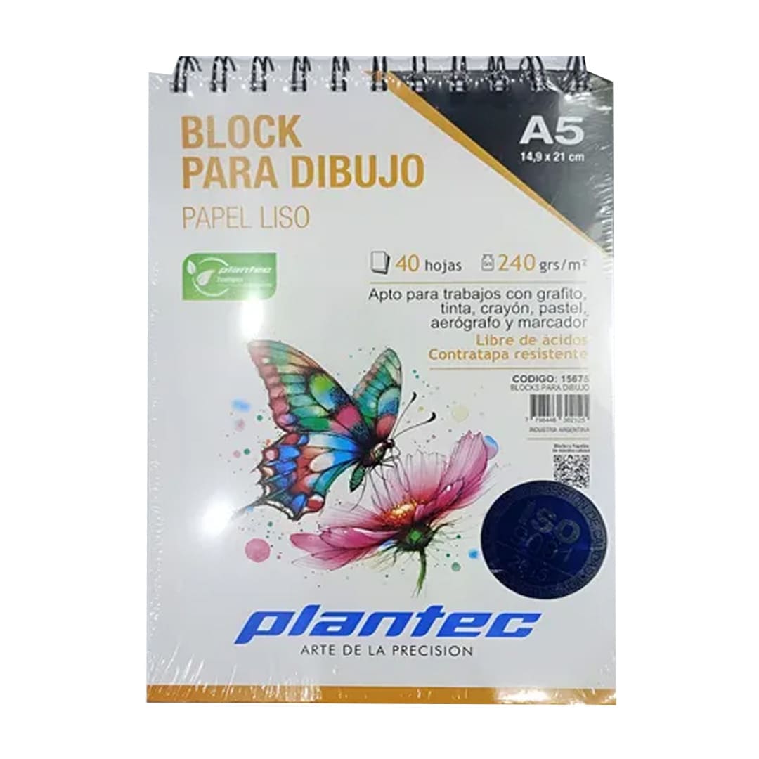  BLOCK DE DIBUJO PLANTEC ANILLADO A5  240GR 40 HOJAS