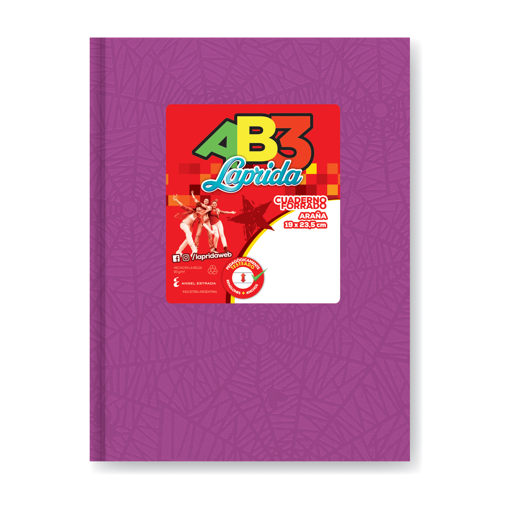  CUADERNO LAPRIDA 19X23 AB3 TAPA CARTON;
ARAÑA LILA 50 HOJAS RAYADO
