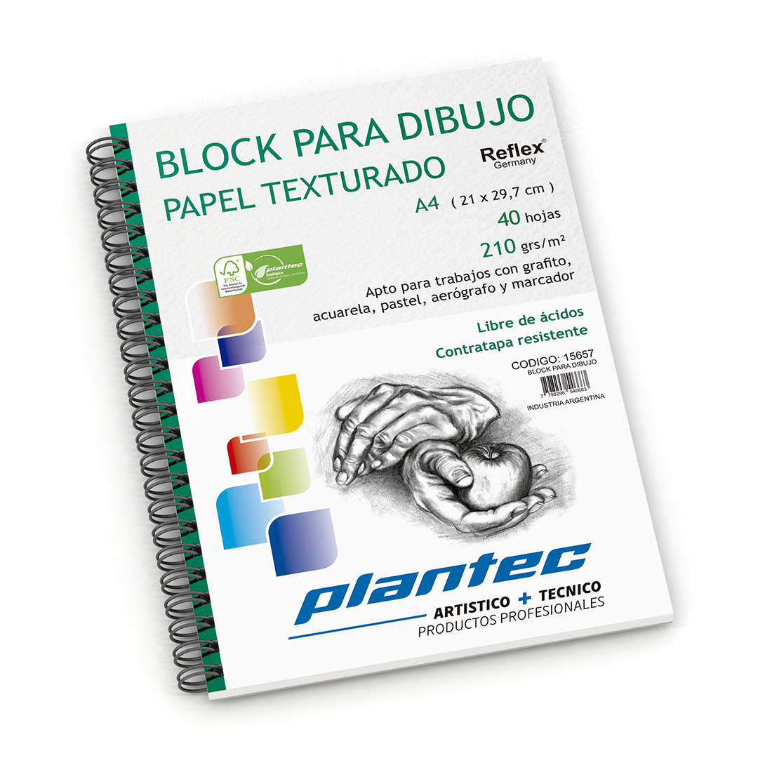  BLOCK DE DIBUJO PLANTEC ANILLADO LATERAL  A4 210GR 40 HOJAS TEXTURADO