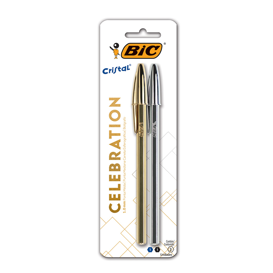  BOLIGRAFO BIC CRISTAL 1MM CELEBRATIONDORADO Y PLATEADO BLISTER X2