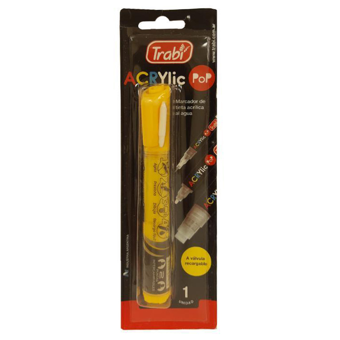  MARCADOR ACRILICO ACRY LIC POP TRABI 2-;
4MM BLISTER X1 AMARILLO