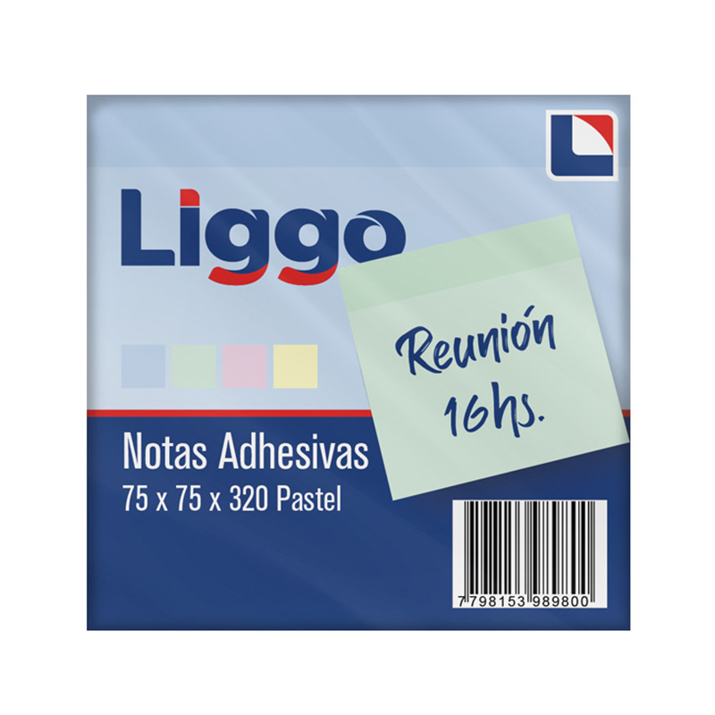  NOTA ADHESIVA LIGGO MEMO 50X50 320 HOJAS  PASTEL SURTIDA 4 COLORES PACK X6