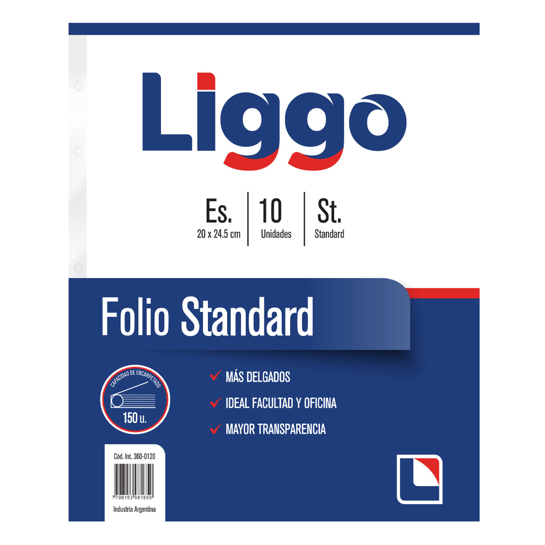  FOLIO ESCOLAR 30 MICRONES LIGGO STANDARD  X10