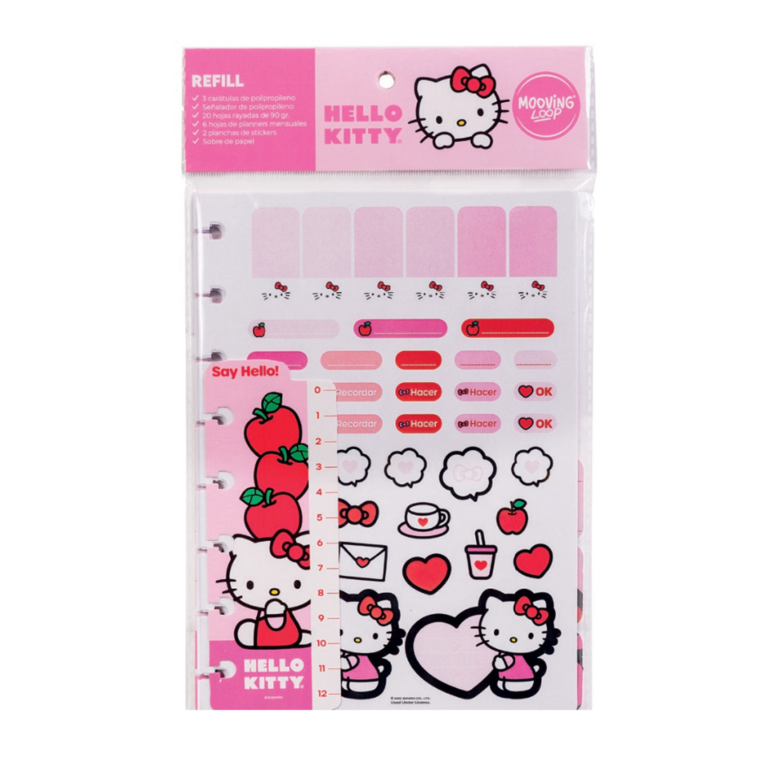  REPUESTO CUADERNO MOOVING LOOP A5 HELLO KITTY RAYADO X 30 HOJAS