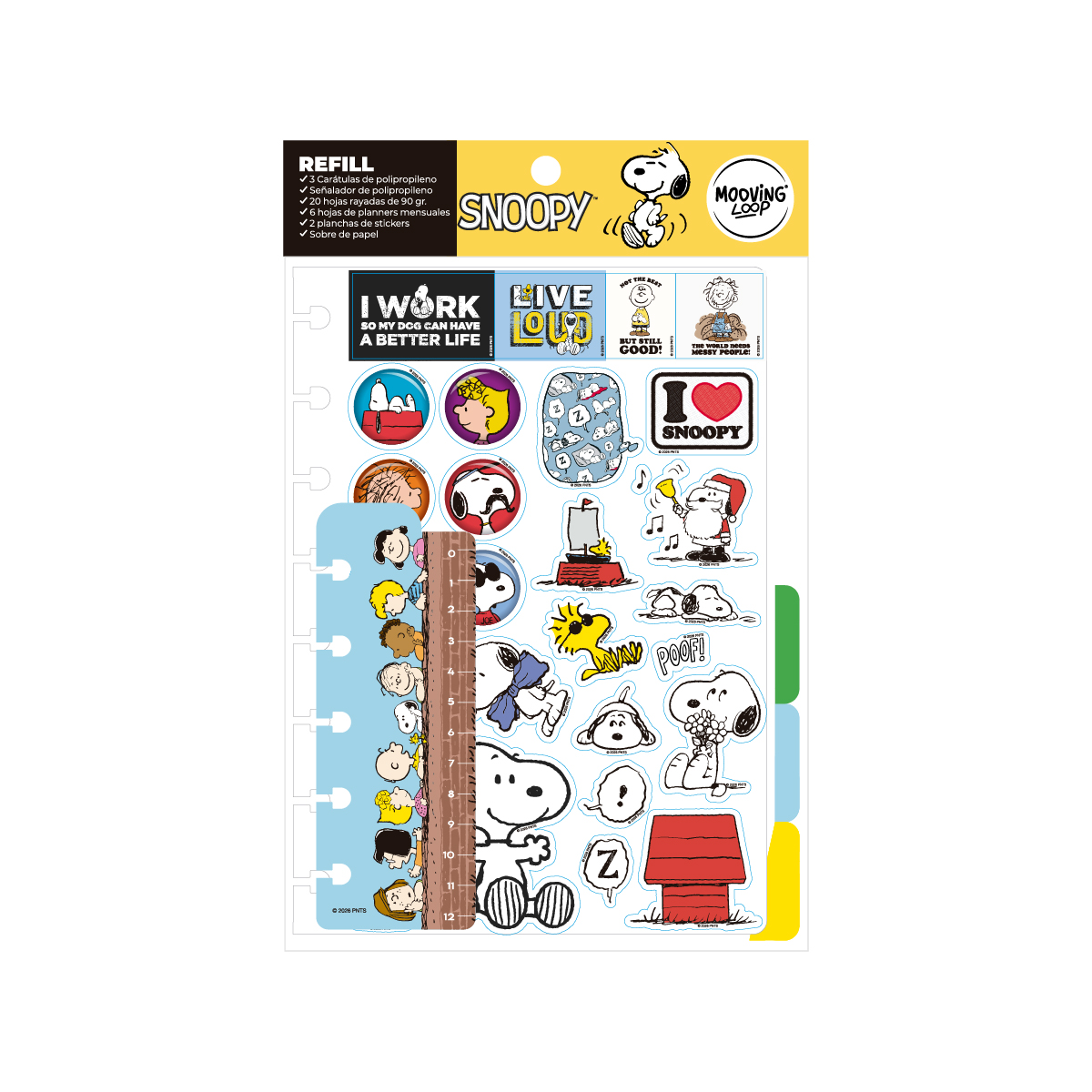  REPUESTO CUADERNO MOOVING LOOP A5;
SNOOPY RAYADO
