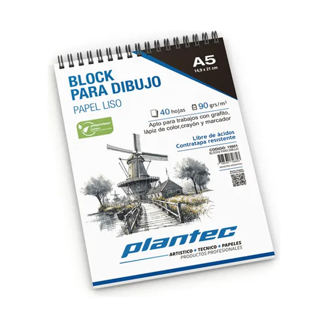  BLOCK DIBUJO PLANTEC ESPIRALADO 90GR A5 X40 HOJAS LISO