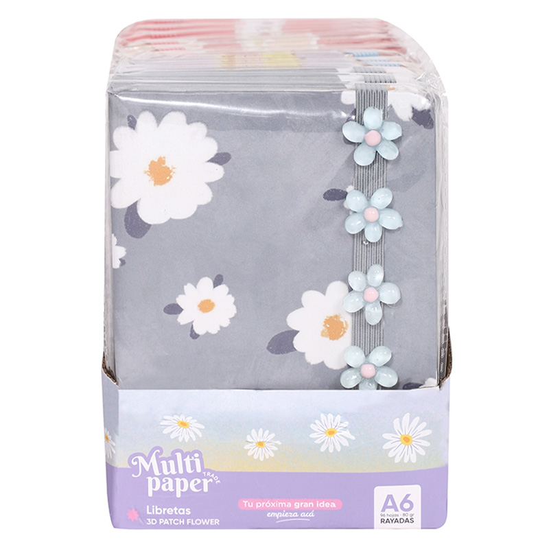  LIBRETA A6 MULTIPAPER 3D PATCH FLOWER80GR 96 HOJAS RAYADO PACK X12
