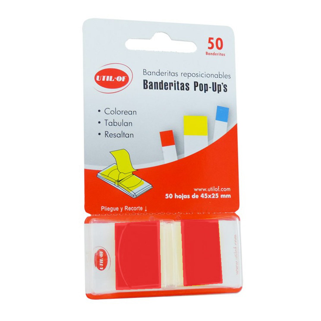  BANDERITA AUTOADHESIVA UTILOF POPUP  ROJA 45X25MM X50 UNIDADES