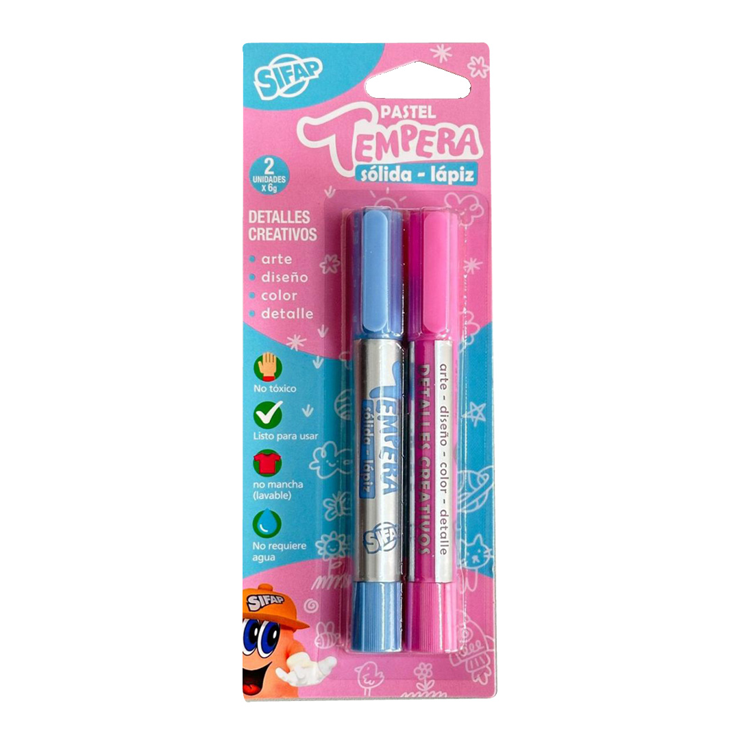  TEMPERA SIFAP SOLIDA LAPIZ X2 PASTEL  ROSA Y CELESTE