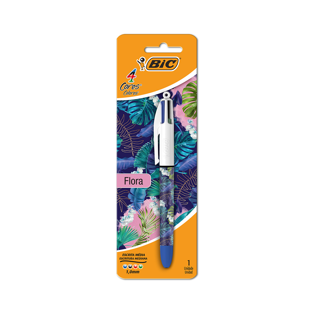  BOLIGRAFO RETRACTIL BIC 4 COLORES FLORA BLISTER X1