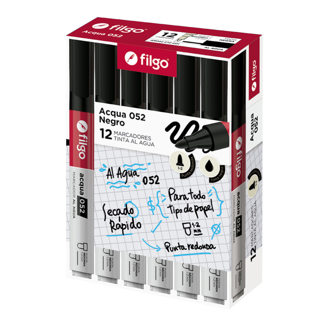  MARCADOR FILGO AL AGUA 052 PUNTA REDONDA  NEGRO X12