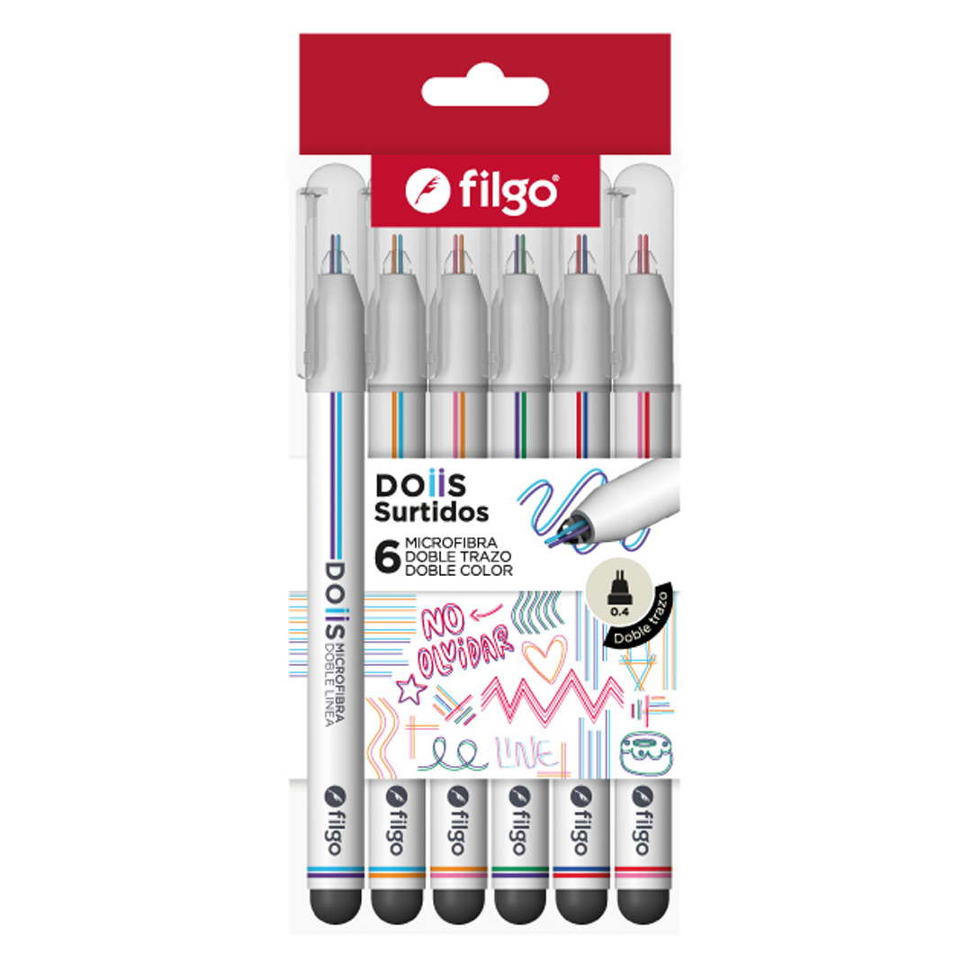  MICROFIBRA FILGO DOBLE LINEA DOIIS  ESTUCHE X6 SURTIDO