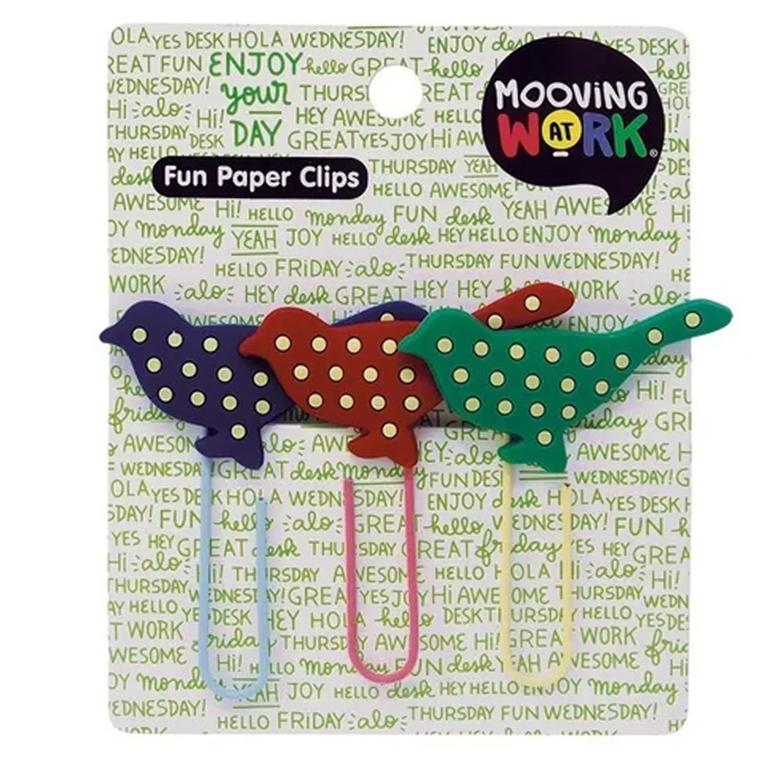  CLIPS MOOVING PAPER CLIP FUN BIRDS X3