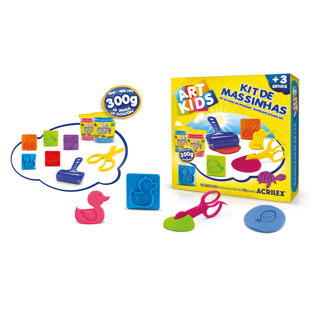  KIT MASA MODELAR ACRILEX ART KIDS 300GR - CON CORTANTES Y MOLDES