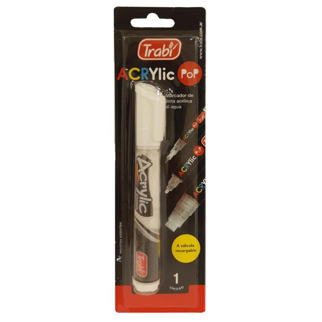  MARCADOR ACRILICO ACRY LIC POP TRABI 2-;
4MM BLISTER X1 BLANCO