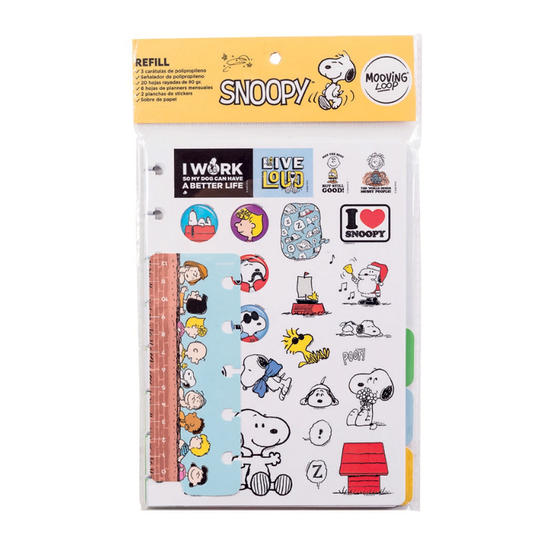  REPUESTO CUADERNO MOOVING LOOP A5  SNOOPY RAYADO X 30 HOJAS