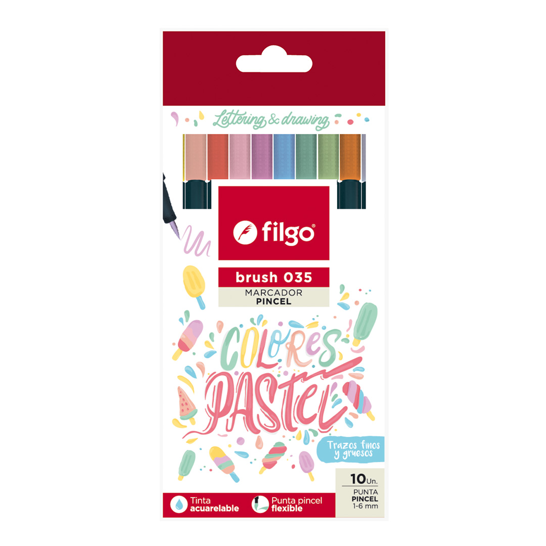  MARCADOR PUNTA PINCEL FILGO 035 X10  COLORES PASTEL