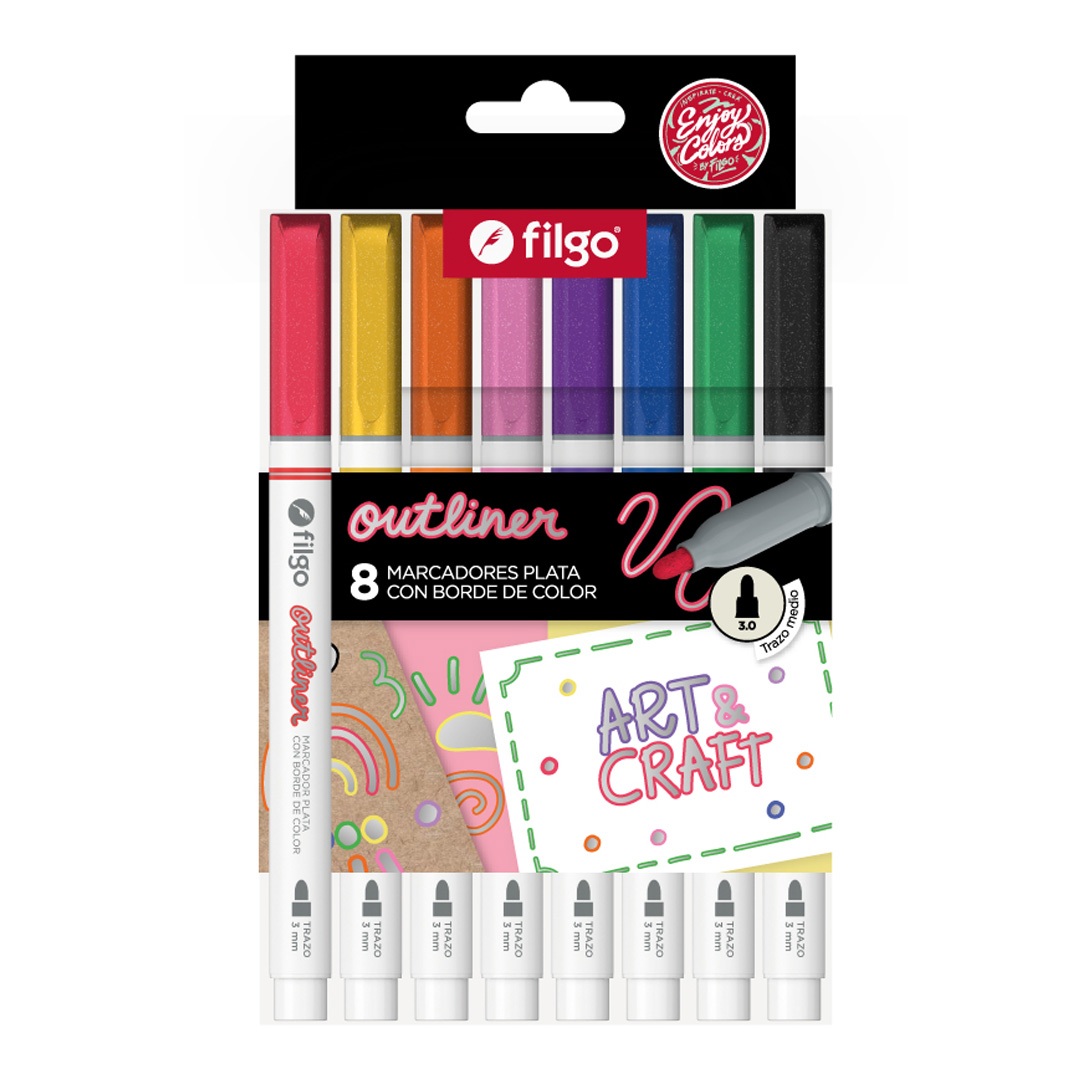  MARCADOR FILGO OUTLINER DOBLE TINTA X8