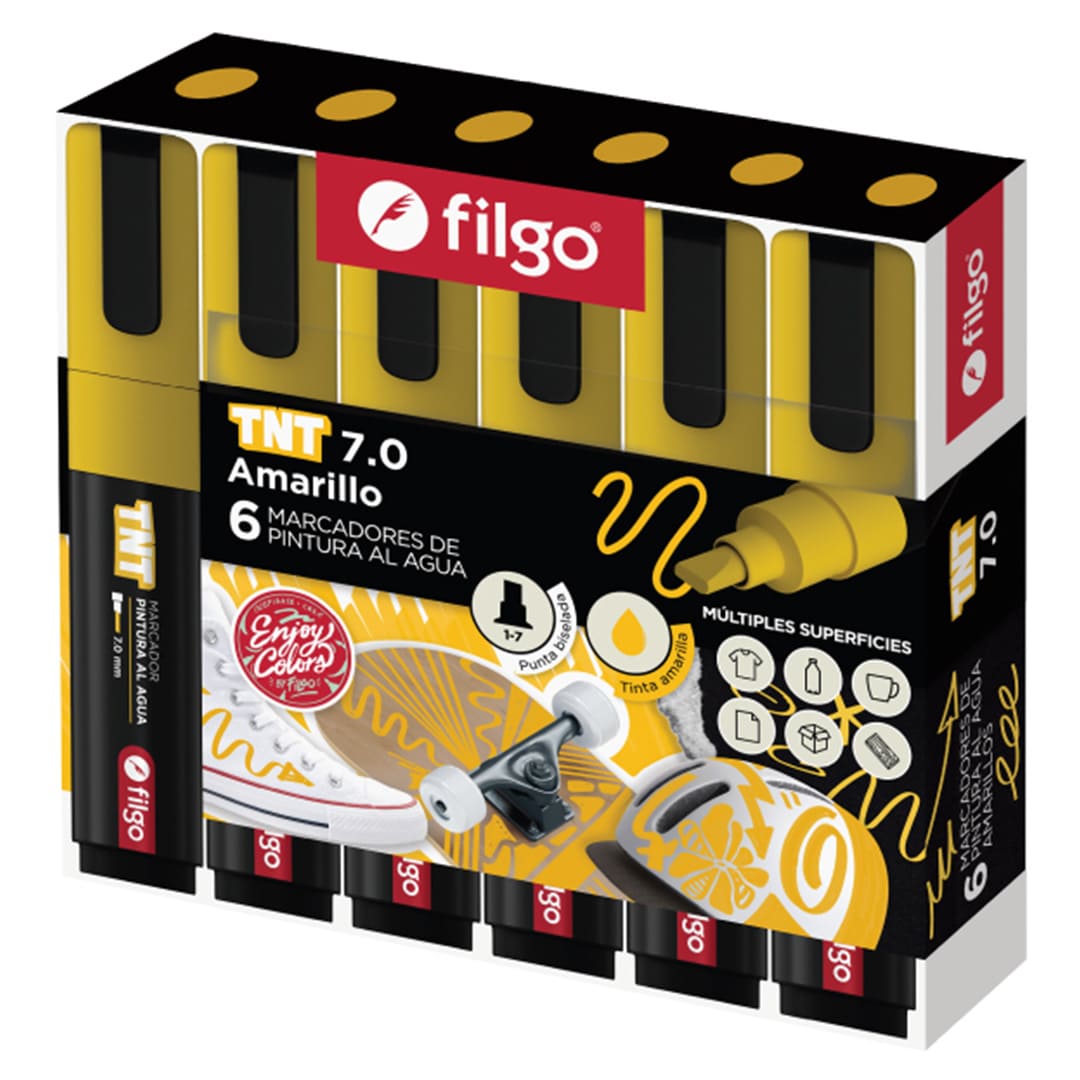  MARCADOR PINTURA FILGO TNT 7.0 PUNTA  BISELADA ESTUCHE X6 AMARILLO