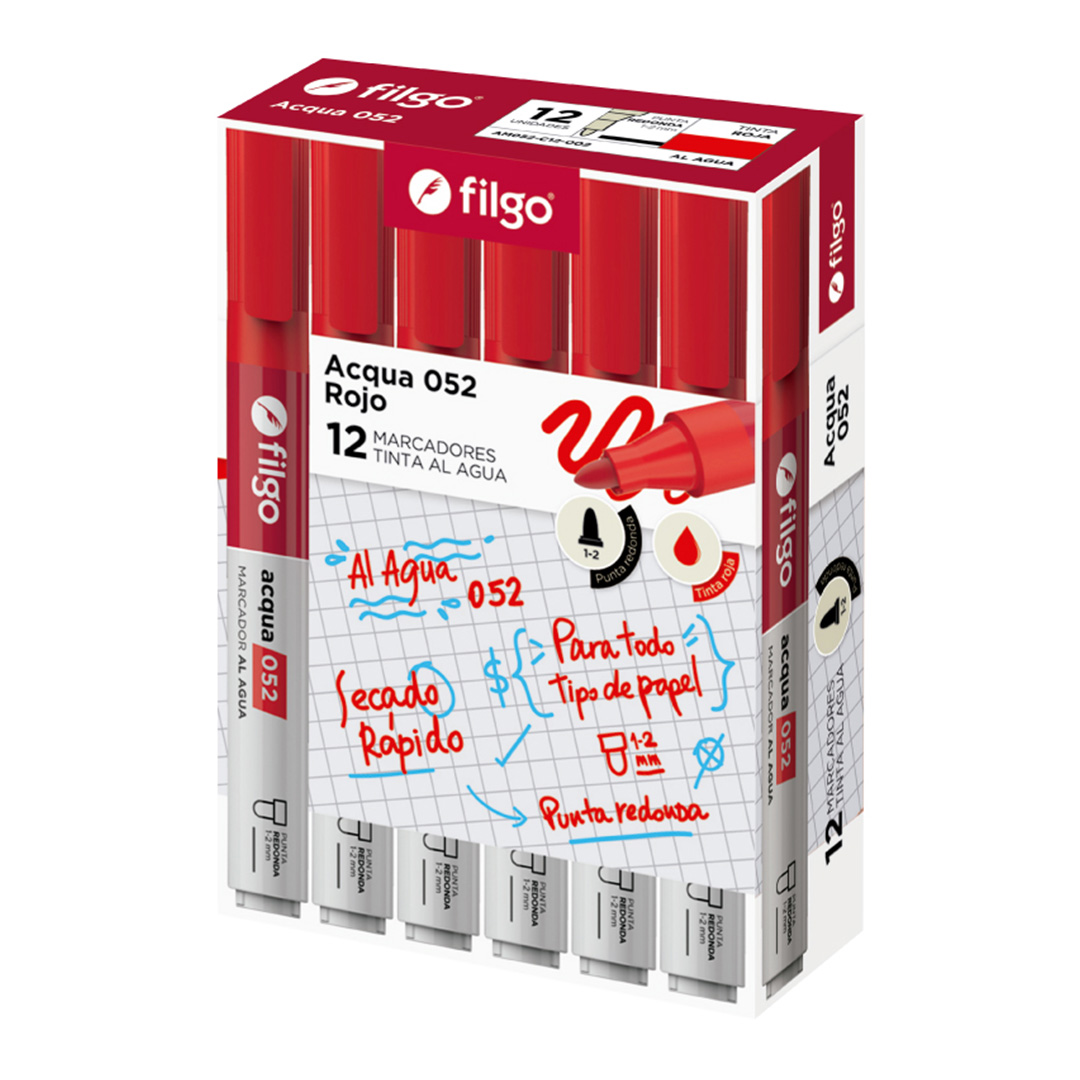  MARCADOR FILGO AL AGUA 052 PUNTA REDONDA  ROJO X12