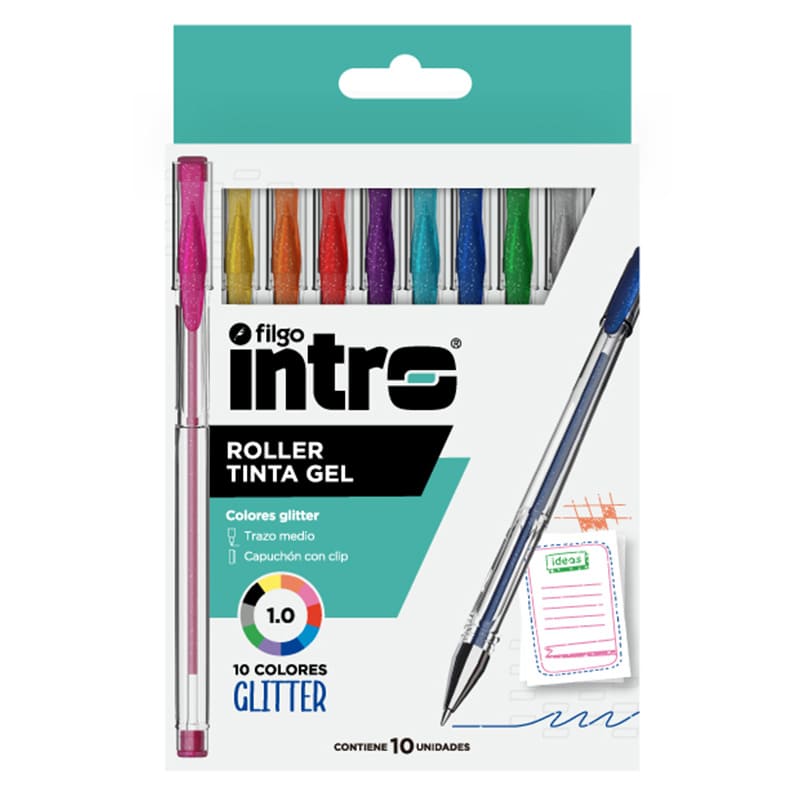  ROLLER GEL INTRO BLISTER X10 GLITTER  SURTIDO