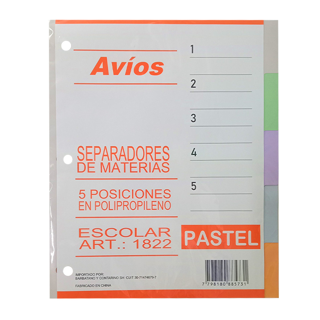  SEPARADOR N3 AVIOS 5 POSICIONES  POLIPROPILENO PASTEL