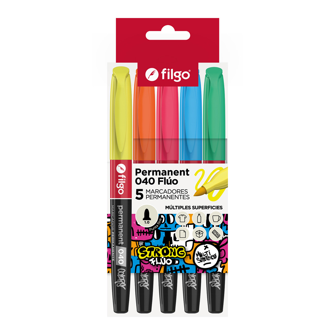  MARCADOR PERMANENTE FILGO 040 PUNTA FINA  FLUO ESTUCHE X5