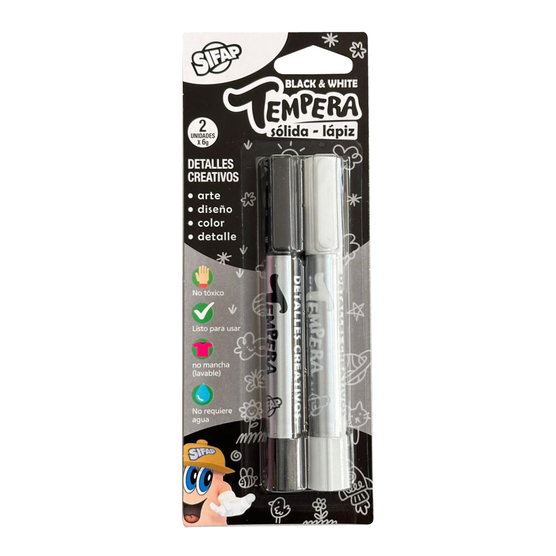  TEMPERA SIFAP SOLIDA LAPIZ X2 NEGRA YBLANCA