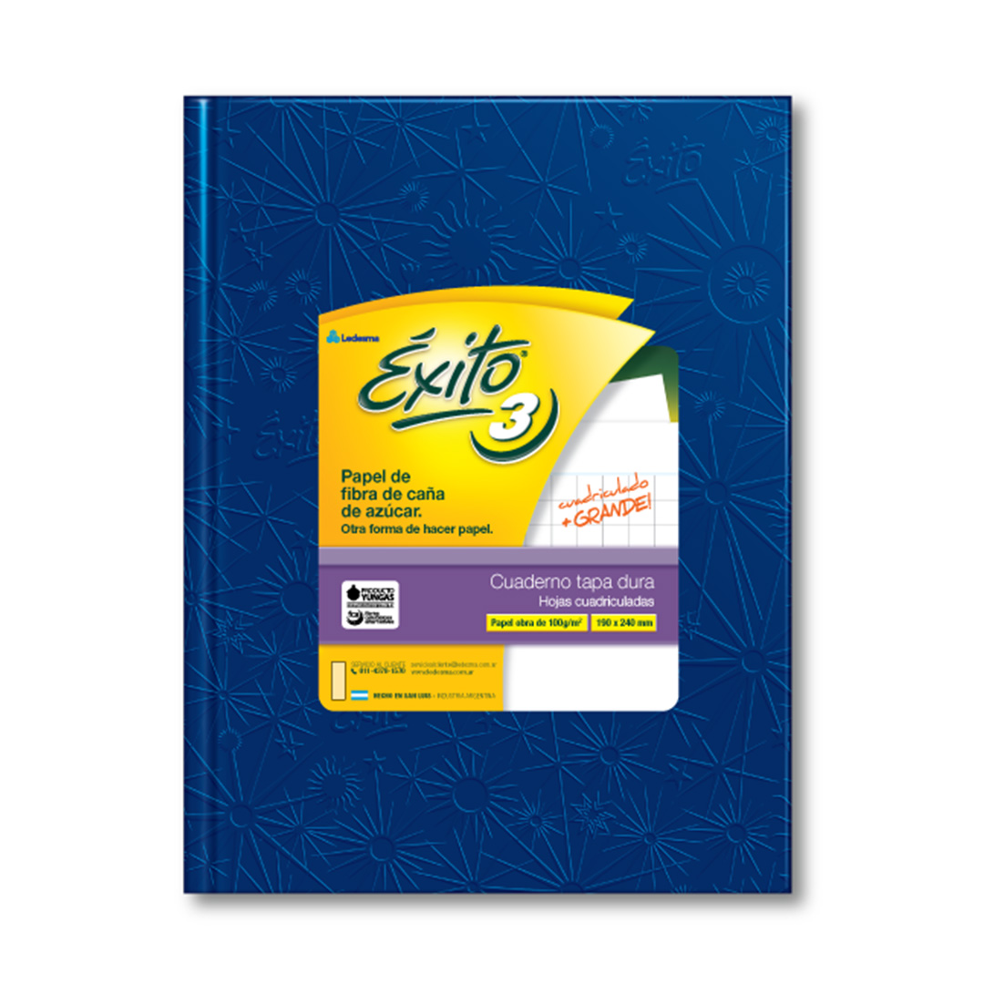  CUADERNO EXITO 19X24 TAPA CARTON FORRADO  AZUL 48 HOJAS CUADRICULADO GRANDE