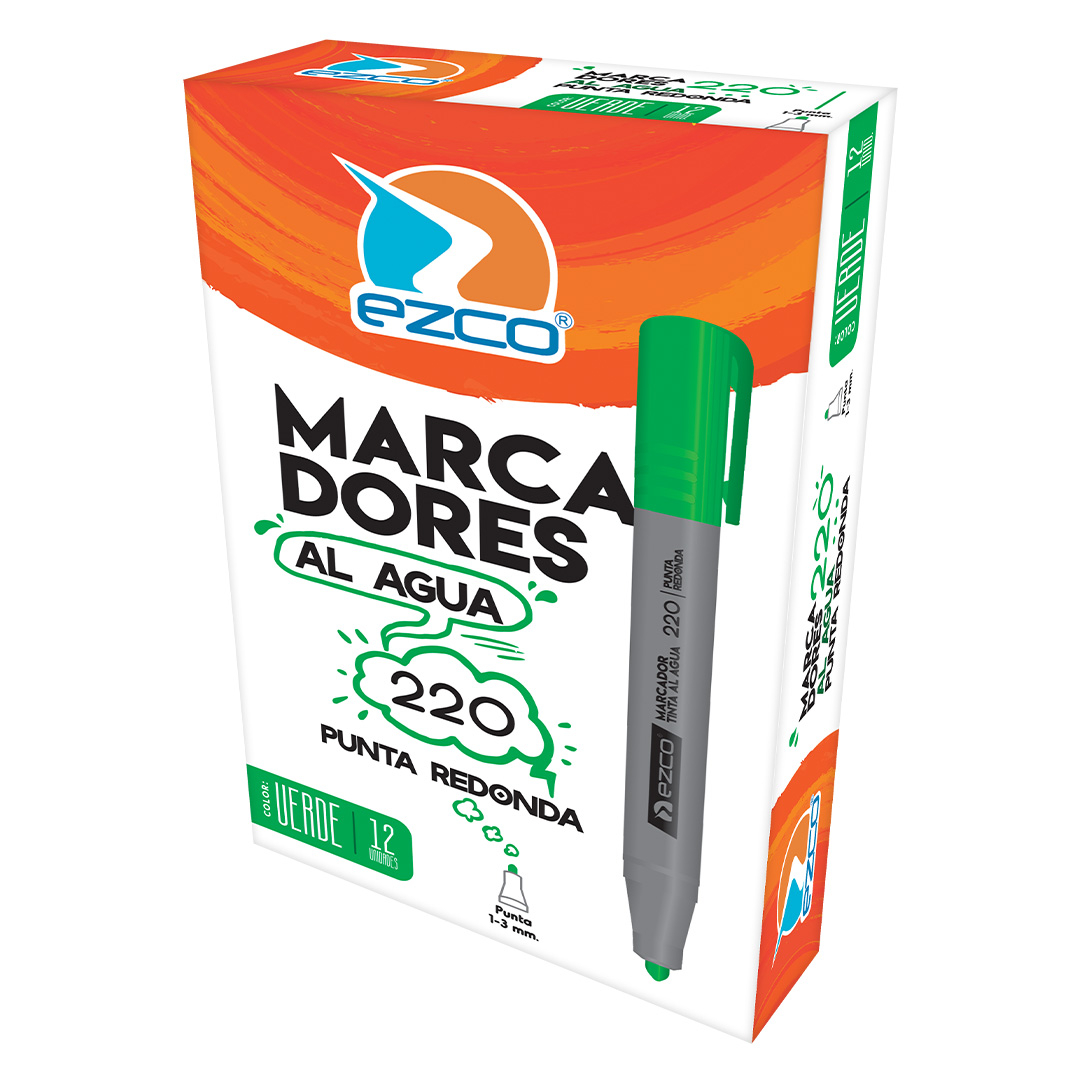  MARCADOR AL AGUA EZCO 220 PUNTA REDONDA VERDE X 12