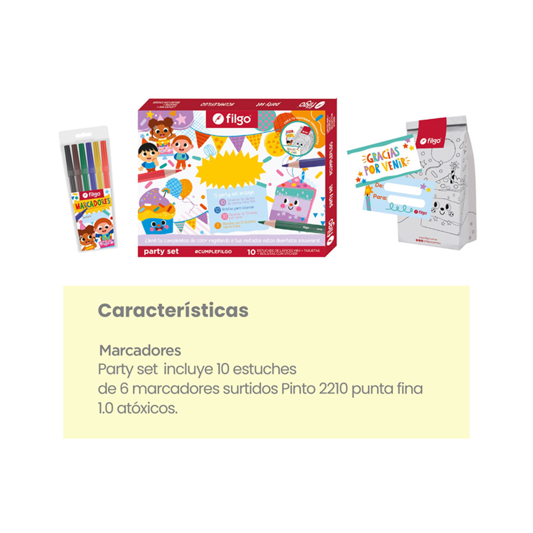  SET FILGO PARTY - MARCADOR ESCOLAR PINTO  2210 PACK X10 ESTUCHES