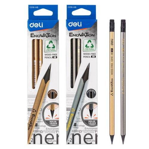  LAPIZ GRAFITO DELI ENOVATION HB CON GOMA  PLATEADO Y DORADO ESTUCHE X12